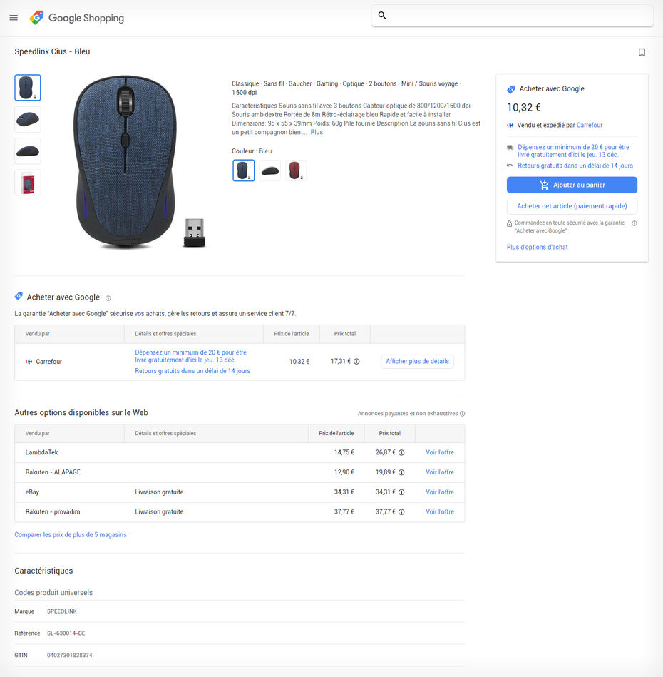 fiche produit google marketplace
