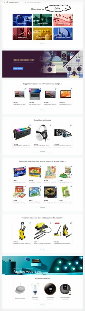 page d'accueil google shopping