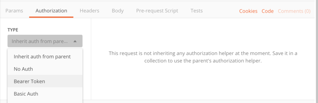 renseigner le bearer token 